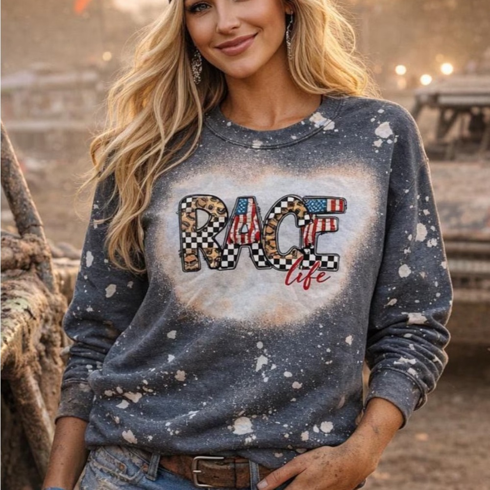 Gildan Race Life Graphic Women's Sweatshirt - Black and White
